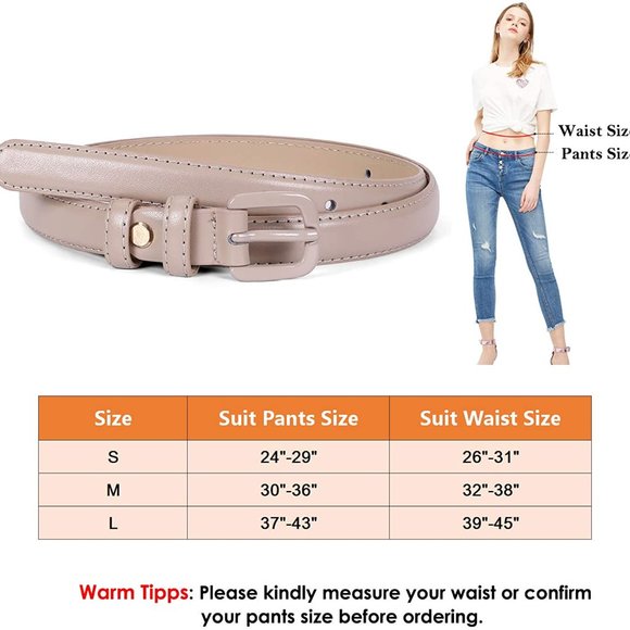 Women Skinny Leather Belt Thin Waist Jeans main image 5
